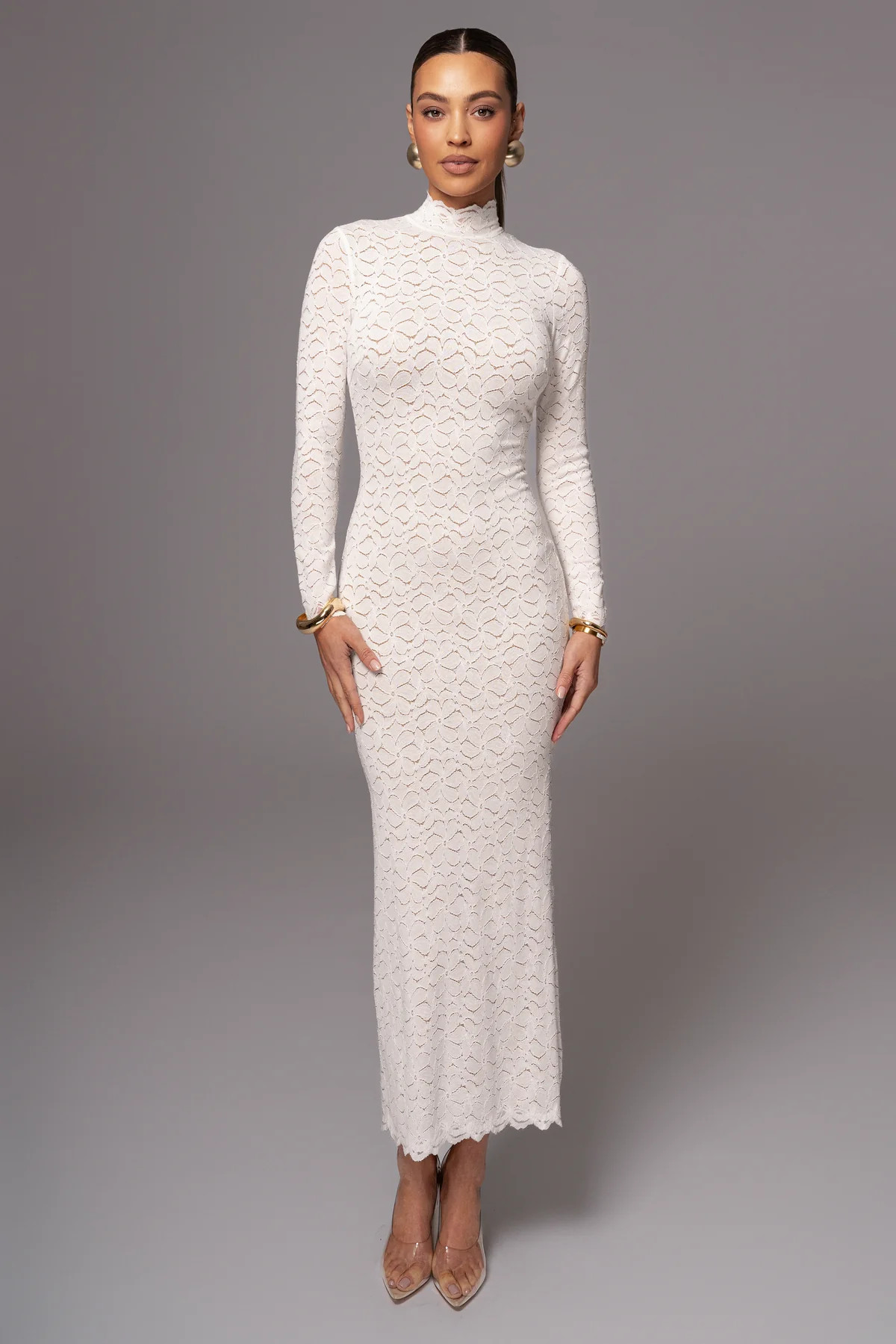 White Amara Mock Neck Dress | JLUXLABEL