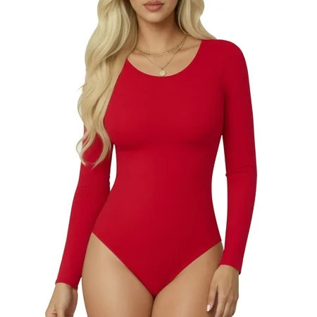 MOYIKO Round Neck Long Sleeve Bodysuit Fitted Womens Tops Size Medium | Walmart (US)