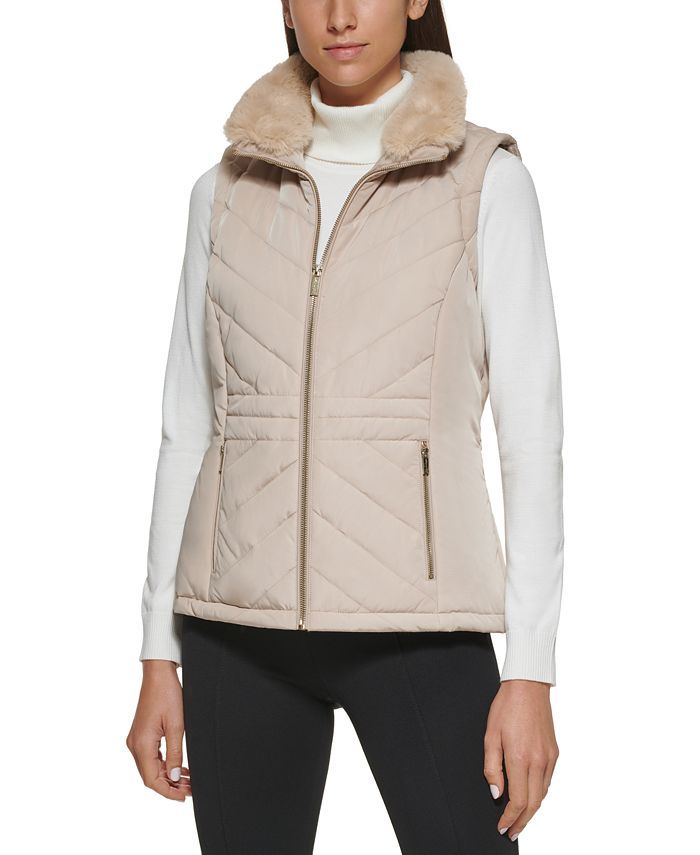 Calvin Klein Faux Fur Collar Puffer Vest & Reviews - Coats & Jackets - Women - Macy's | Macys (US)