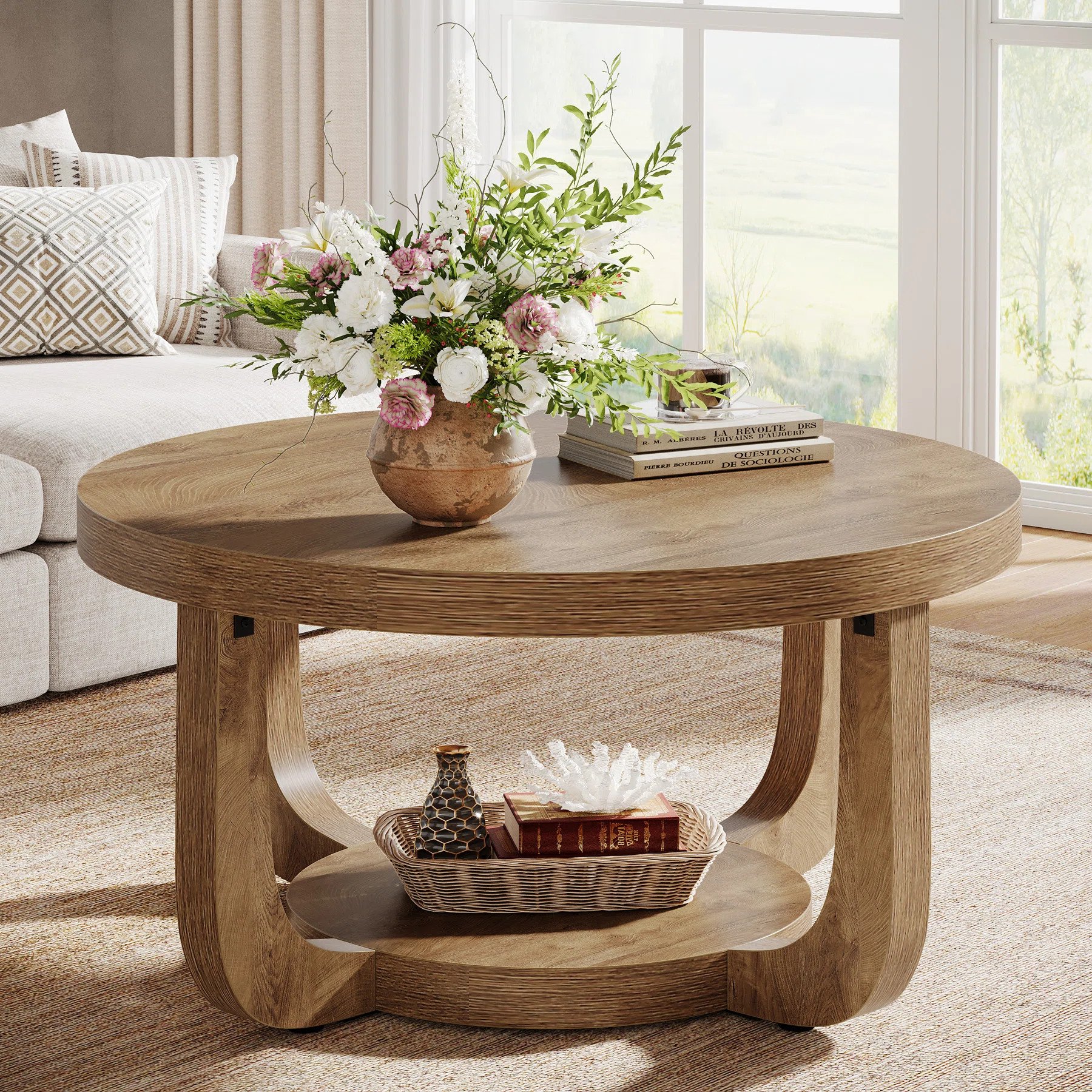 Rustic 2 Tier 31 inch Round Coffee Table Center Table For Living Room | Wayfair North America