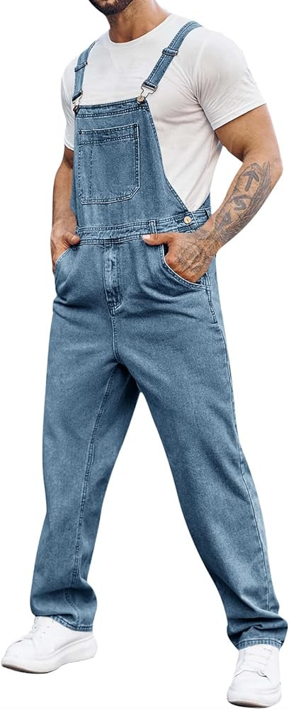 Runcati Men's Denim Bib Overalls Jeans Fashion Boot Cut Trousers Casual Slim Fit Adjustable Strap... | Amazon (US)
