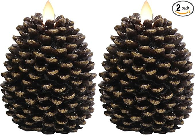 Eldnacele LED Pine Cone Candles, Battery Operated Flameless Candles with Timer Unscented Wax Pine... | Amazon (US)