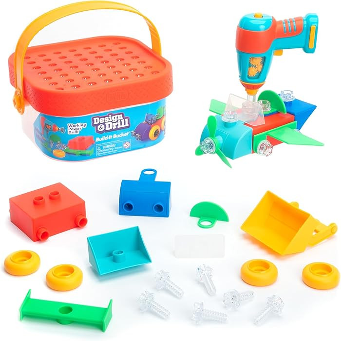 Educational Insights Design & Drill Build-It Bucket with Electric Drill Toy, 41 Pieces, Preschool... | Amazon (US)