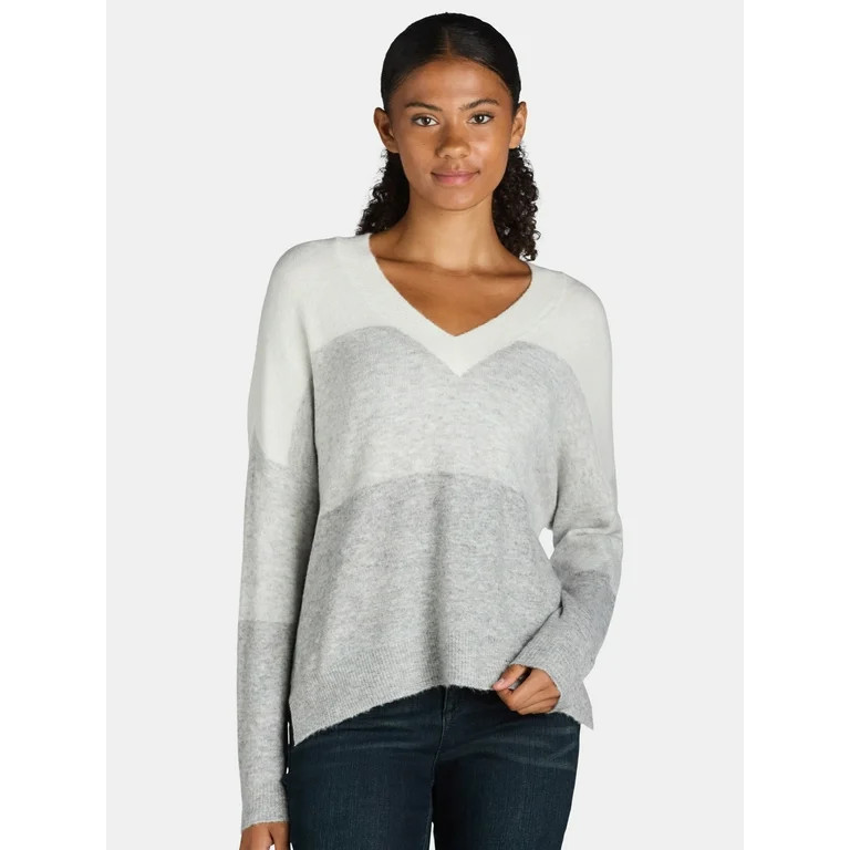 Dreamers by Debut Women’s Oversized V-Neck Sweater with Long Sleeves, Midweight, Sizes XS-XL | Walmart (US)
