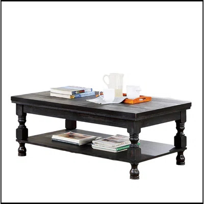 Rustic Style Antique Black 1Pc COFFEE TABLE Open Bottom Shelf Plank Style Table Top Living Room Furniture | Wayfair North America