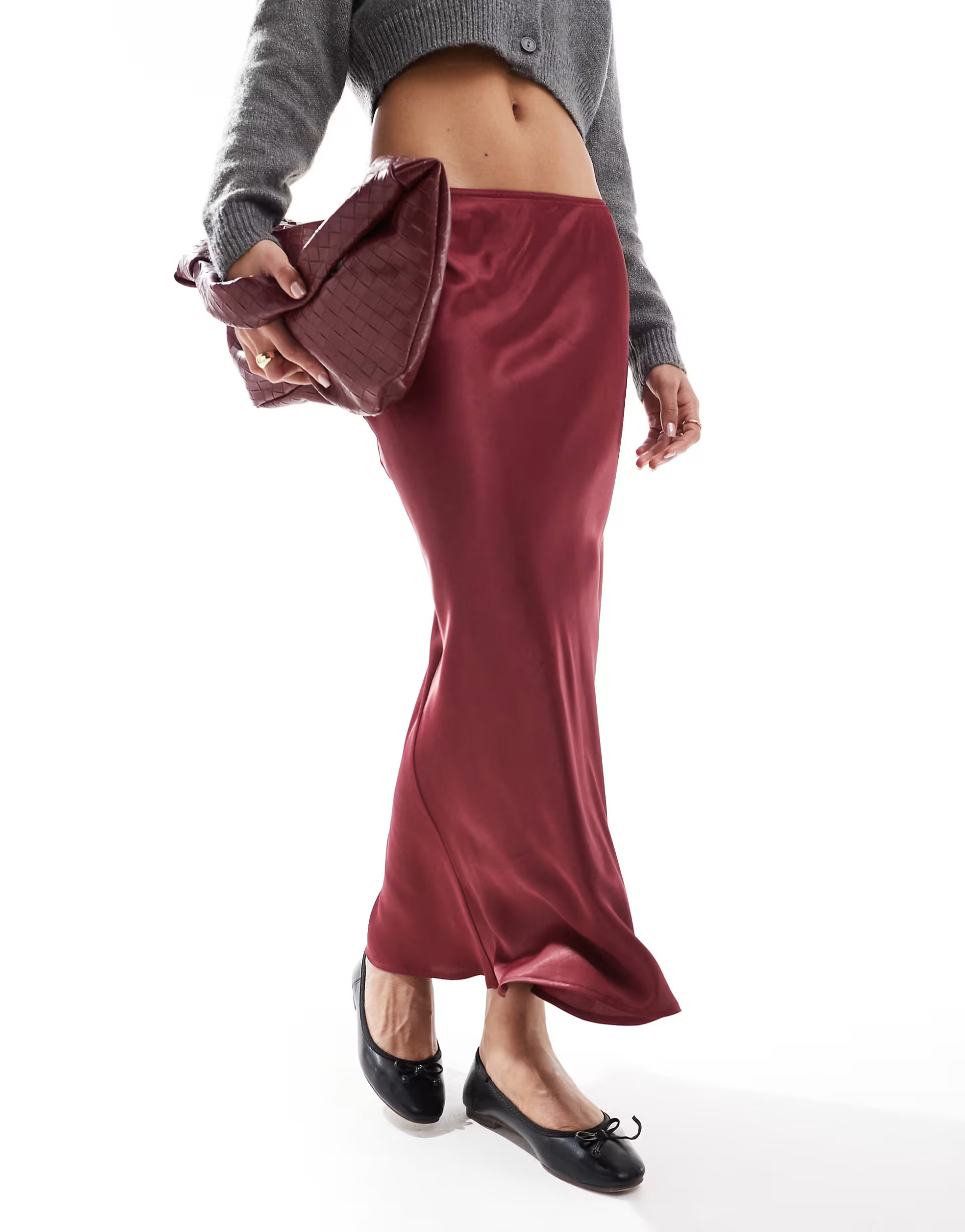 ASOS DESIGN  satin maxi skirt in burgundy | ASOS (Global)
