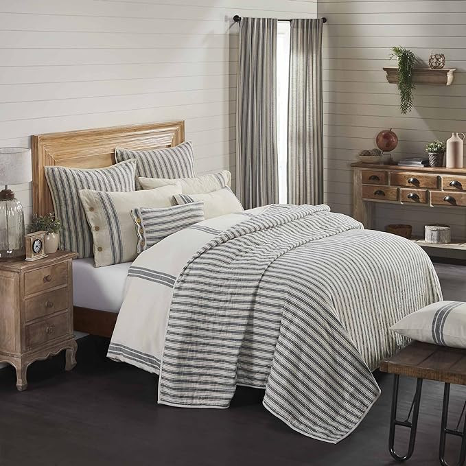 Piper Classics Market Place Gray King Quilt, 100% Cotton Quilted Bedspread with Gray Ticking, Han... | Amazon (US)