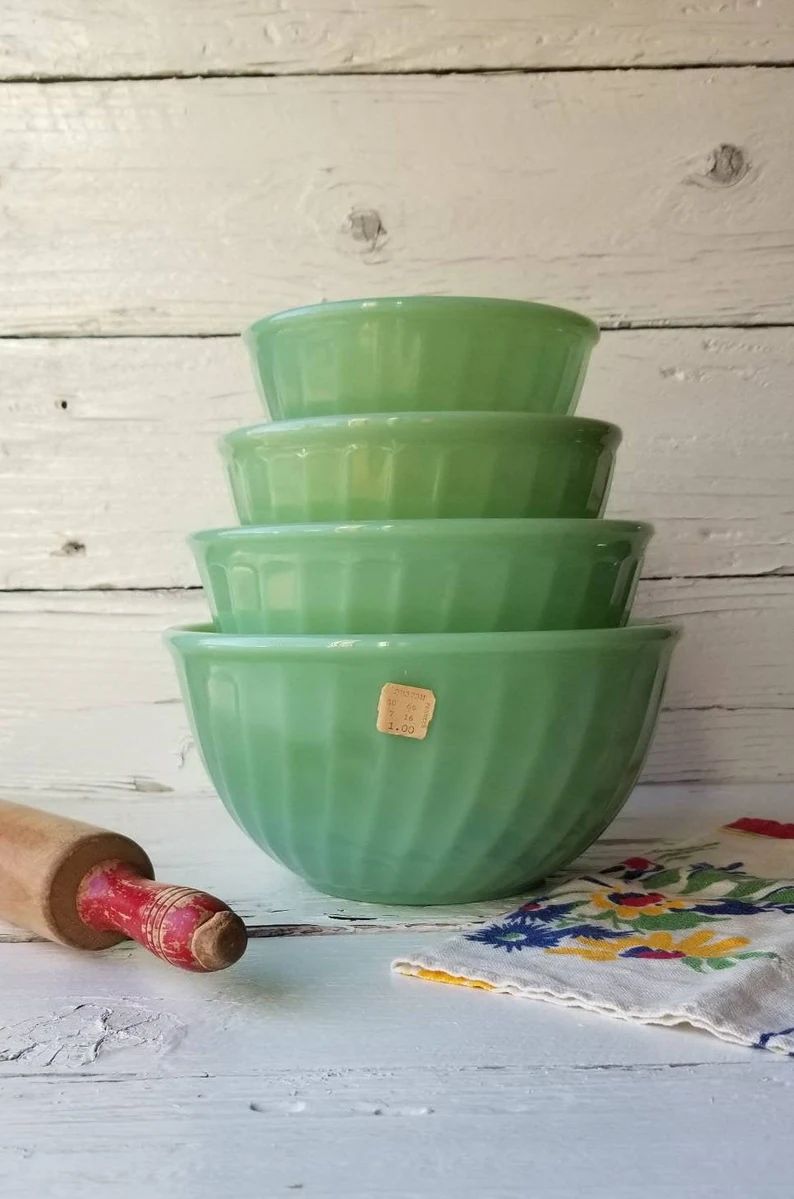Jadeite Fire King Swirl Mixing Bowl Set  Vintage Jadeite | Etsy | Etsy (US)
