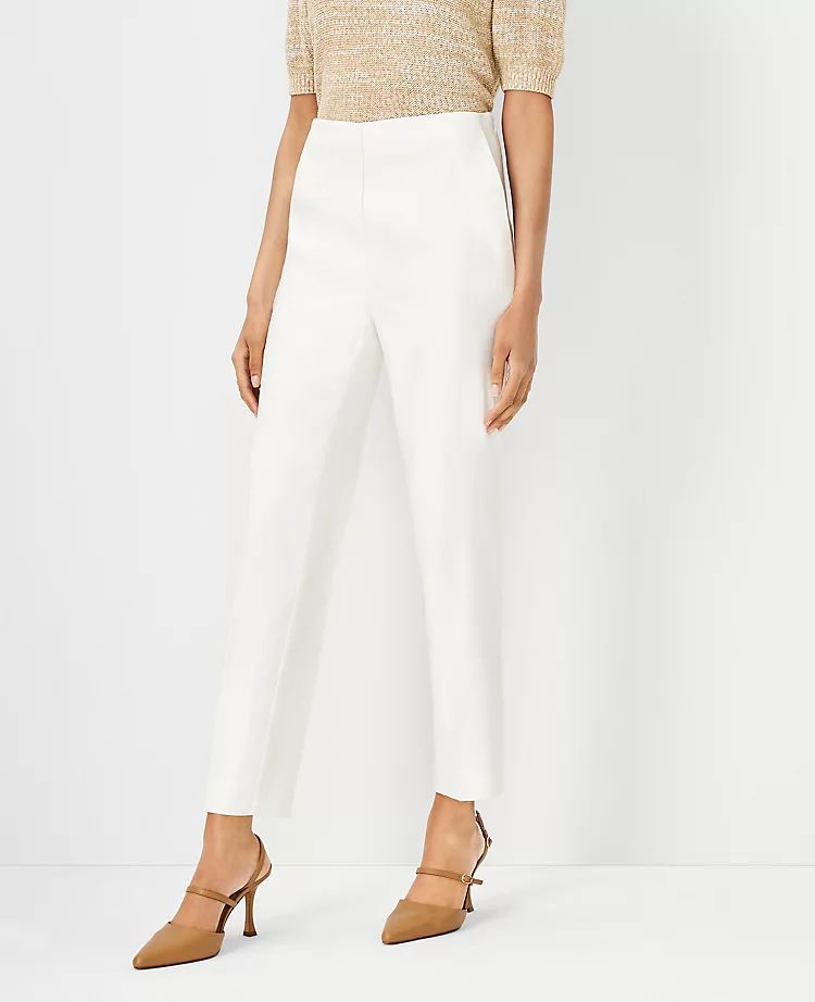 The High Rise Side Zip Ankle Pant in Herringbone Linen Blend | Ann Taylor | Ann Taylor (US)