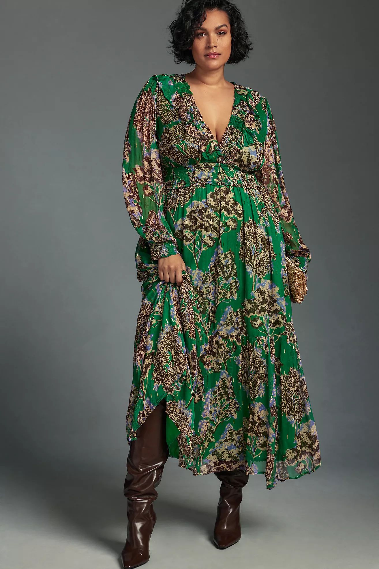 The Odetta Ruffled V-Neck Dress | Anthropologie (US)