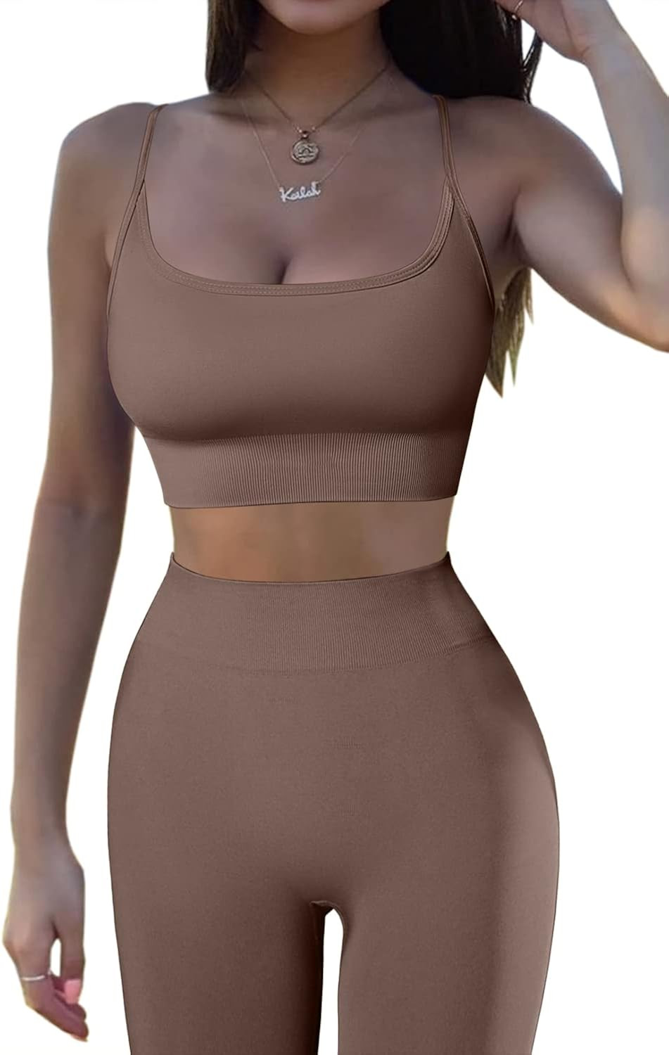 QINSEN Women 2 Piece Workout Outfits Sports Bra Seamless Leggings Yoga Gym Activewear Set | Amazon (US)