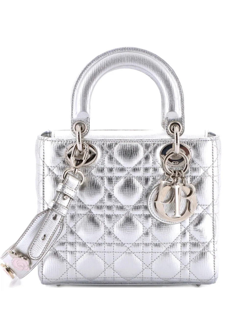 Christian Dior Pre-Owned My Lady Dior Bag Cannage Quilted Leather Satchel | Silver | FARFETCH | Farfetch Global