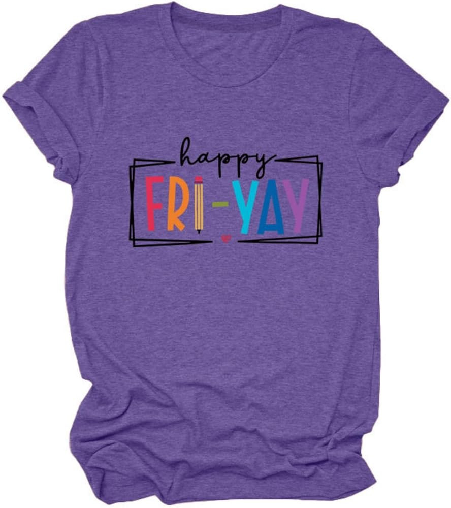 Happy Friyay Teacher Shirt Women Happy Friday T Shirt for Teacher Funny Weekend Holiday Vacation ... | Amazon (US)