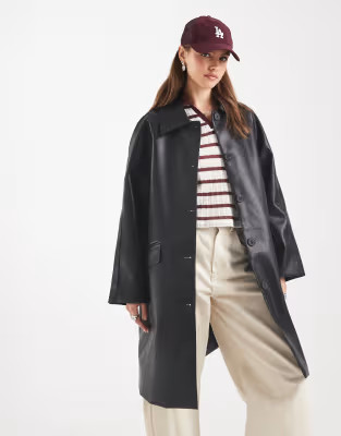 ASOS DESIGN leather look car coat in black | ASOS (Global)