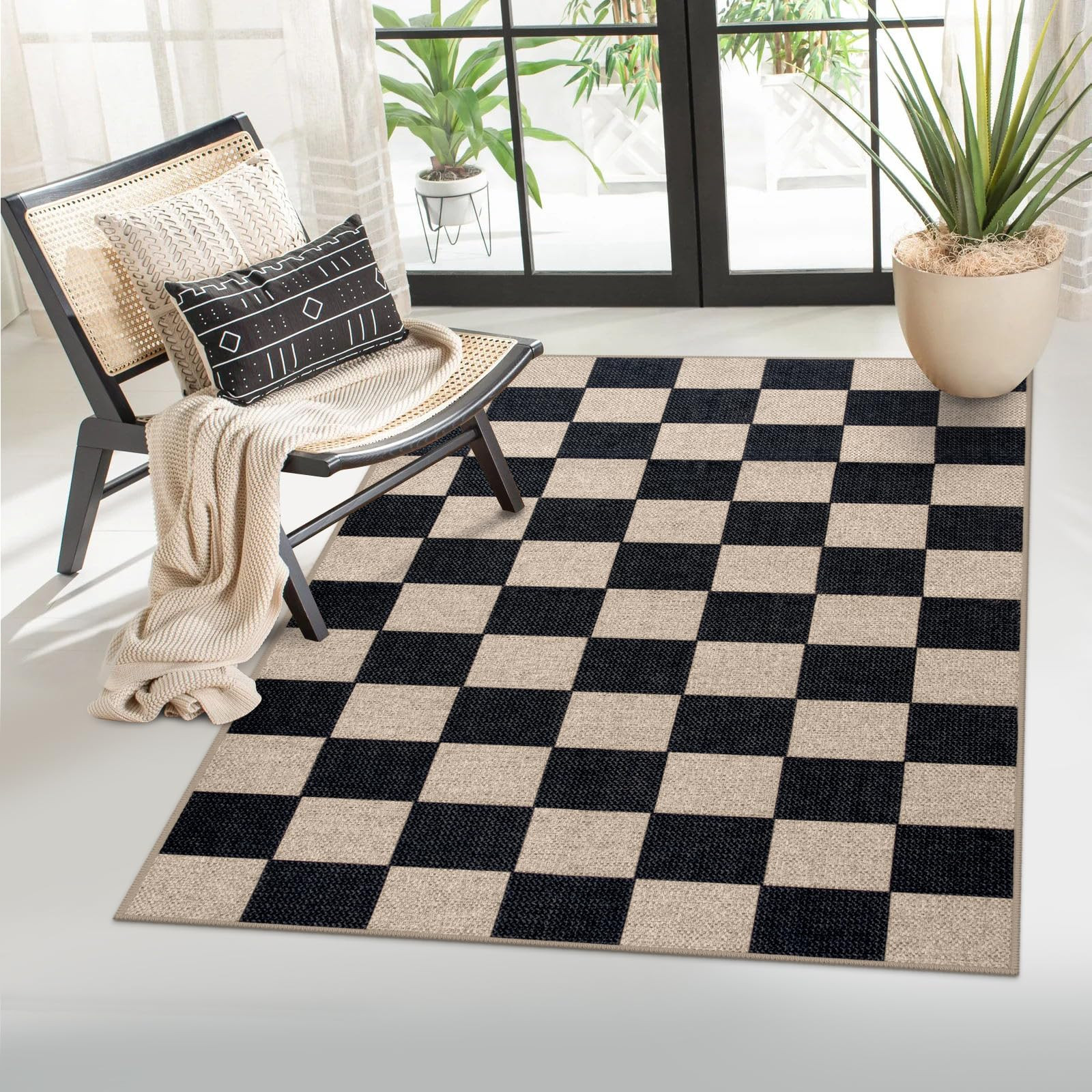 Lahome Checkered Easy Jute Carpet, 3x5 Outdoor Patio Rug Washable Rugs for Entryway Checkerboard ... | Amazon (US)