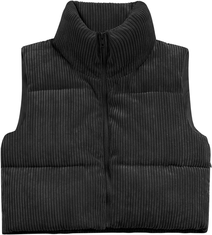 LINKFU Cropped Puffer Vest Women with Pockets Short Corduroy Vest Sleeveless Stand Collar Padded ... | Amazon (US)