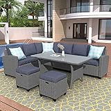 GAOPAN 5 Piece Patio Furniture Outdoor Conversation Sets All Weather Wicker Sectional Sofa Couch Din | Amazon (US)