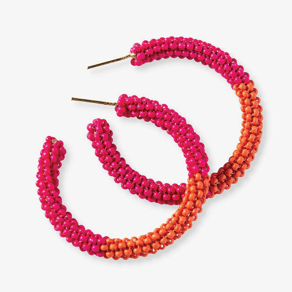 Cammy Color Block Beaded Hoop Earrings Hot Pink + Coral | INK+ALLOY