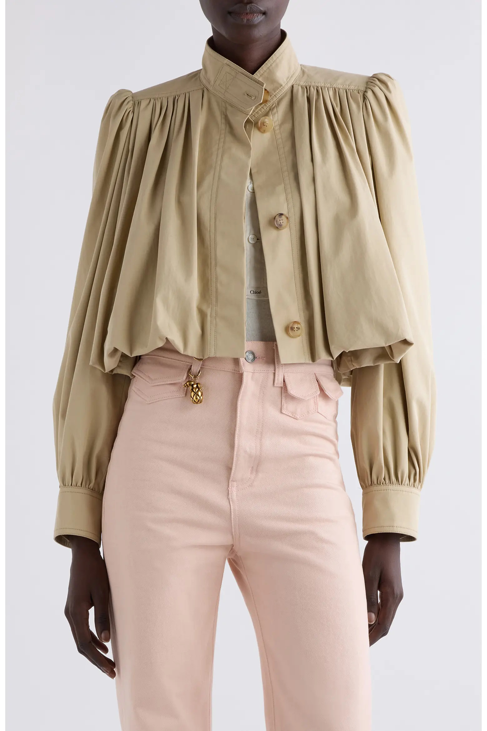 Chloé Puff Sleeve Gathered Cotton Gabardine Crop Jacket (Women) | Nordstrom | Nordstrom