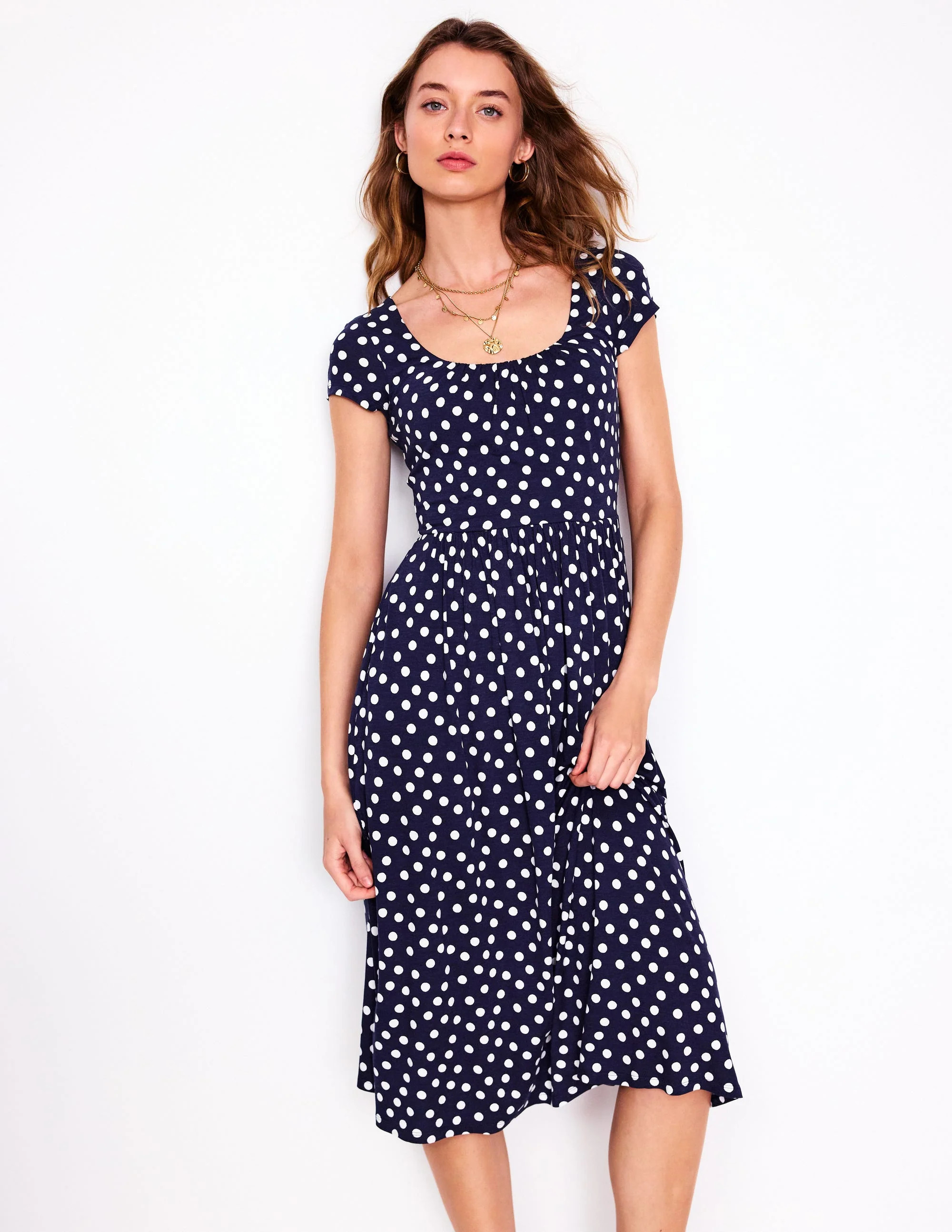 Samantha Scoop Jersey Dress-French Navy, Painted Dot | Boden (US)