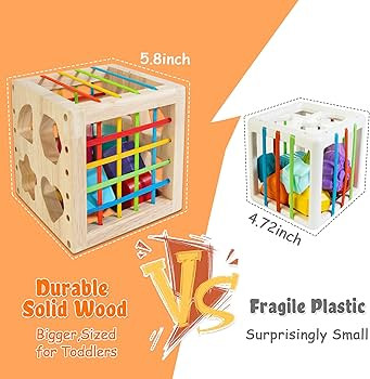 Montessori Toys for 1+ Year Old, Wooden Sorter Cube with 8pcs Rattling Shapes, Developmental Lear... | Amazon (US)