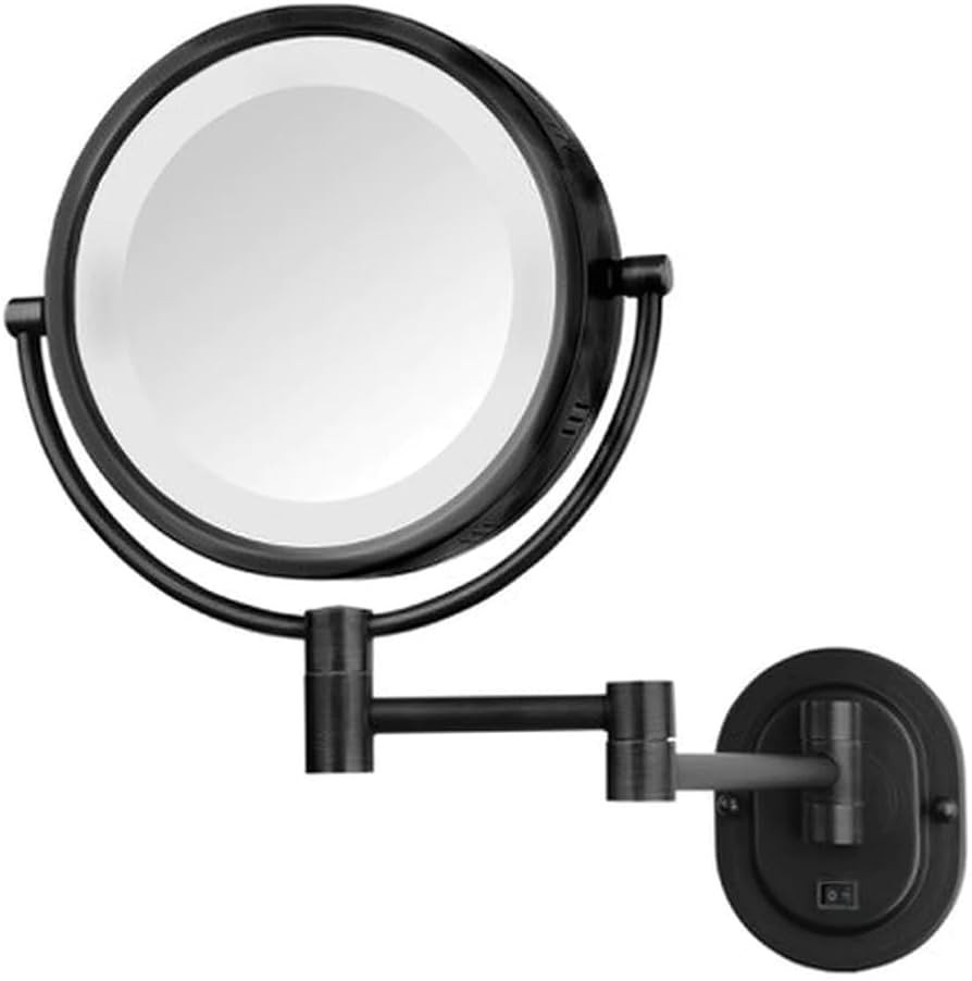 JERDON Wall-Mounted Black Makeup Mirror with LED Lighting - 5X-1X Magnification & 14” Extension... | Amazon (US)
