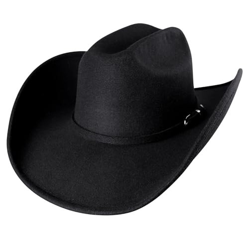 MGupzao Black Cowboy Hat for Men Women - Western Cowboy Hat Felt Wide Brim Cowgirl Hats Women Belt Buckle Cowgirl Hat for Cosplay, Travel, Fishing, Camping, Biking | Amazon (US)