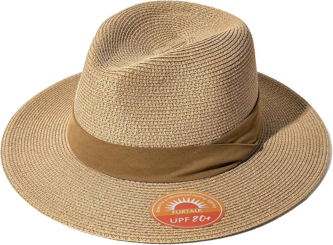 FURTALK Panama Hat Sun Hats for Women Men Wide Brim Fedora Straw Beach Hat UV UPF 50 | Amazon (US)