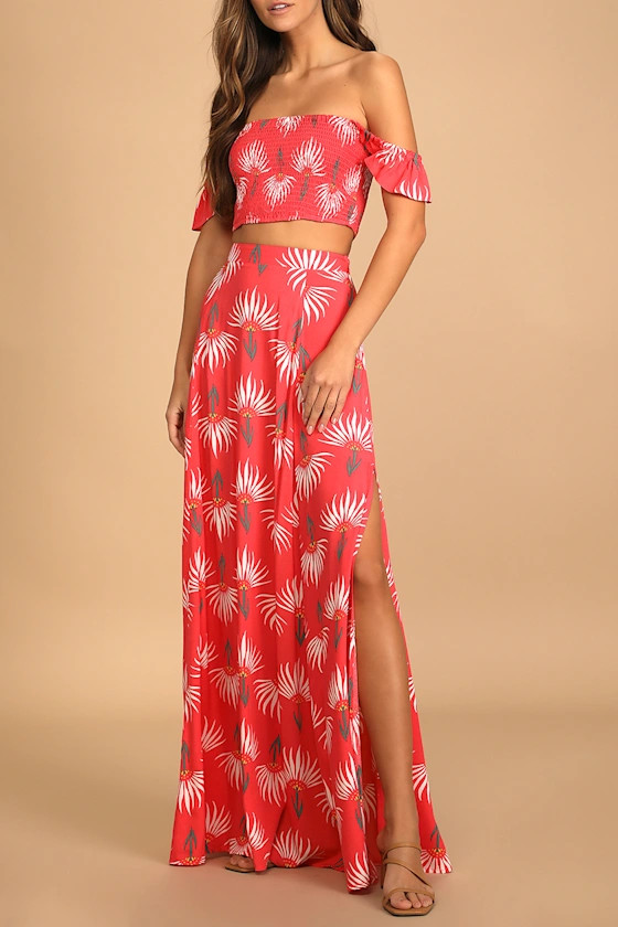 Trancoso Coral Floral Print Two-Piece Maxi Dress | Lulus