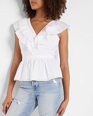 Ruffle V-neck Tie Back Peplum Top | Express