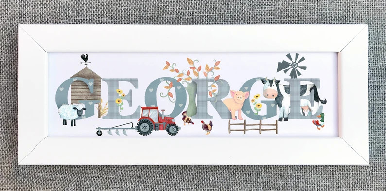 Farmyard bedroom door plaque farm animal nursery sign tractor cow pig sheep Childrens Kids name s... | Etsy (US)