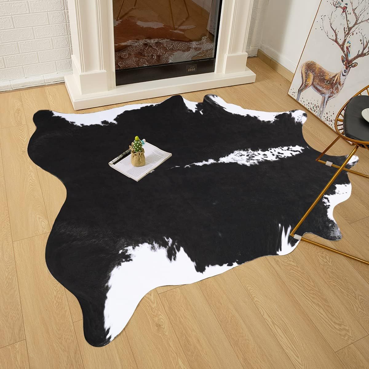 AROGAN Premium Faux Cowhide Rug 4.6 x 5.2 Feet, Durable and Large Size Cow Print Rugs, Suitable f... | Amazon (US)