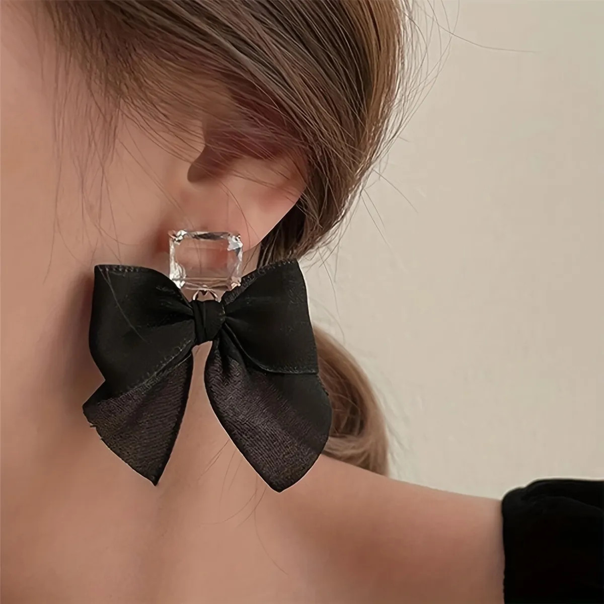 Black Fabric Bow Design Elegant Dangle Earrings Alloy Jewelry Trendy Female Gift Wedding Banquet ... | Temu Affiliate Program