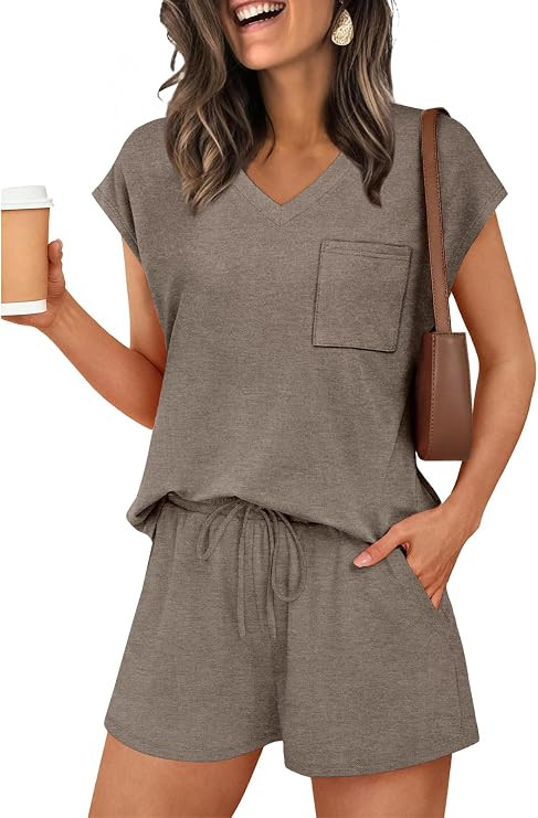 RUMIA Lounge Sets for Women 2 Piece Cap Sleeve Pajamas Short Sets with Pockets (S-3XL) | Amazon (US)