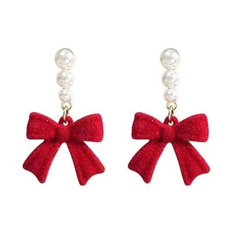 Christmas Bow Earrings for Women Red Ball Bow Earrings Pearl Drop Earrings Xmas Earrings Holiday Chrsitmas Jewelry | Amazon (US)