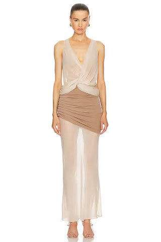 L'Academie by Marianna Marin Midi Dress in Neutral from Revolve.com | Revolve Clothing (Global)