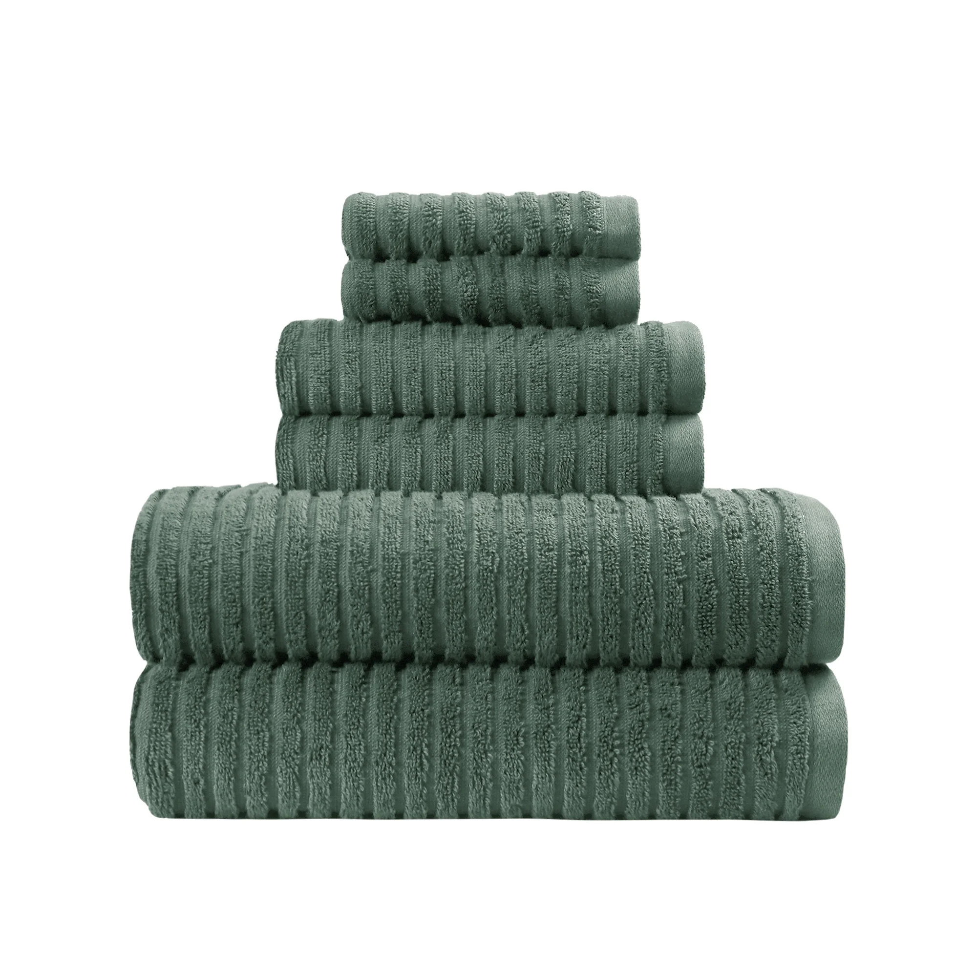 Better Homes & Gardens PowerLoft AIRRICH® 6 Piece Bath Towel Set, Green Ash Textured Stripe - Wa... | Walmart (US)