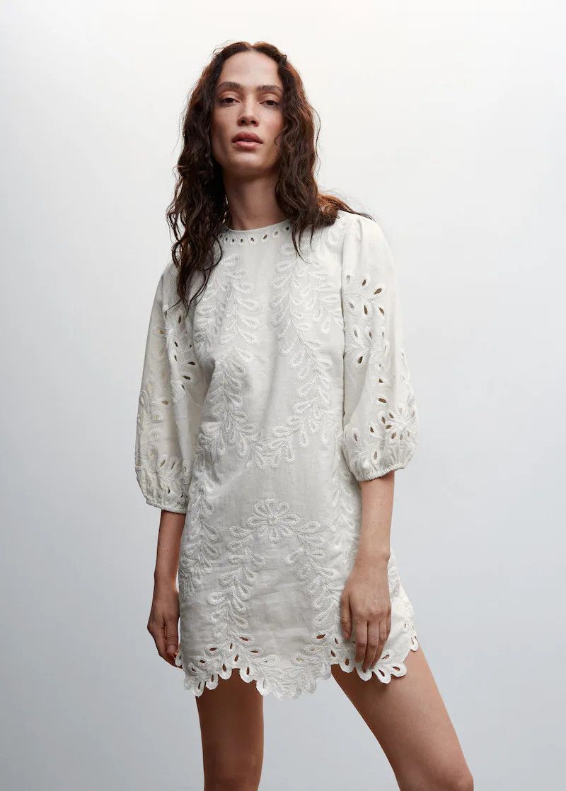 Puff sleeve embroidered dress | MANGO (US)