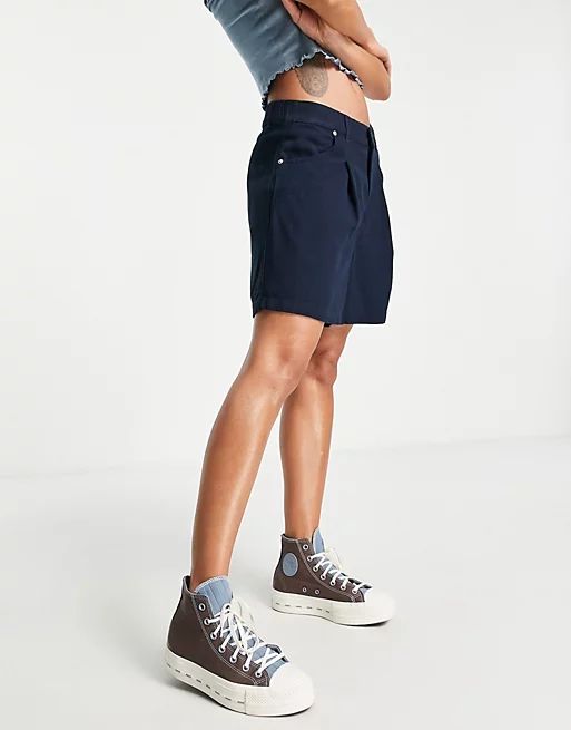 ASOS DESIGN Hourglass dad short in navy linen | ASOS (Global)