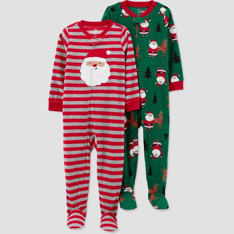 Carter's Just One You® Toddler Boys' Striped Santa Fleece Footed Pajama - Green | Target