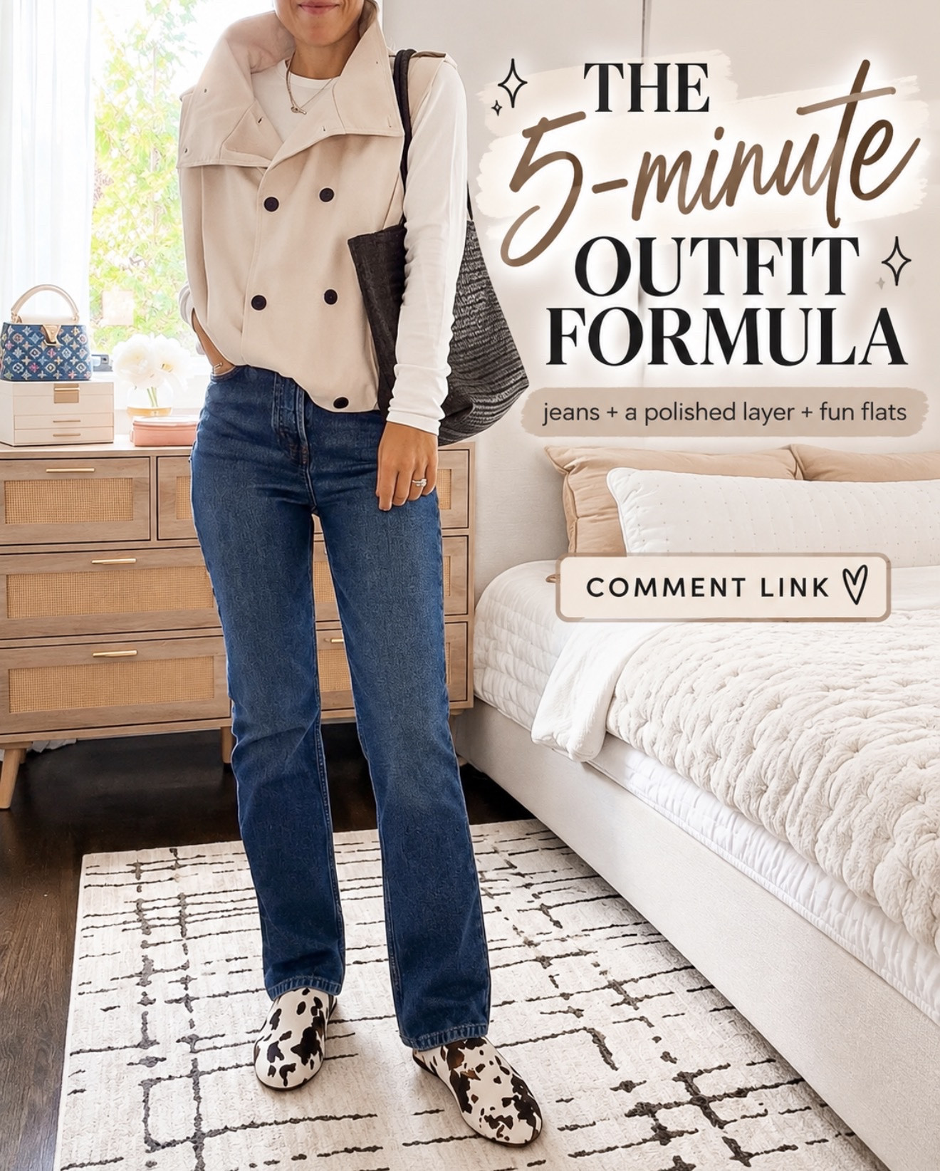 My five-minute outfit formula: straight-leg jeans, a polished layer, and fun flats 🤎 Easy to throw on, but still feels put together. 
💬Comment LINK and I’ll send you the details!

#LTKootd #LTKmomlife #LTKOver40