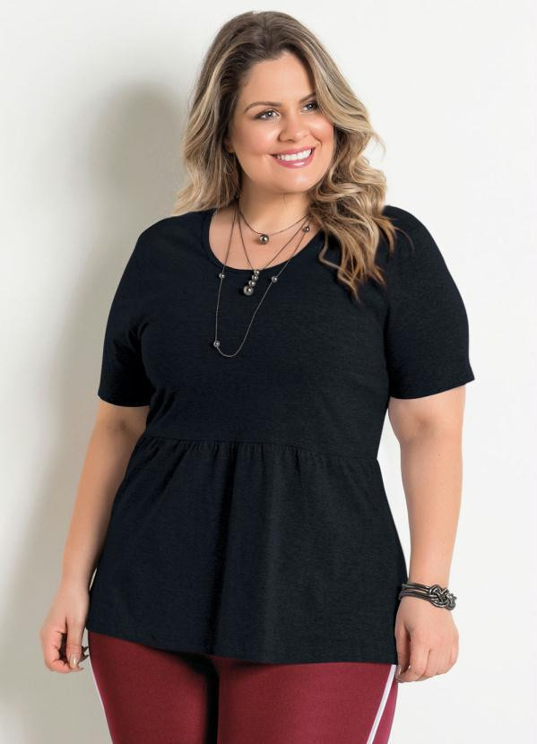 Marguerite - Blusa Peplum Preta Detalhe Gota Plus Size | Posthaus (BR)