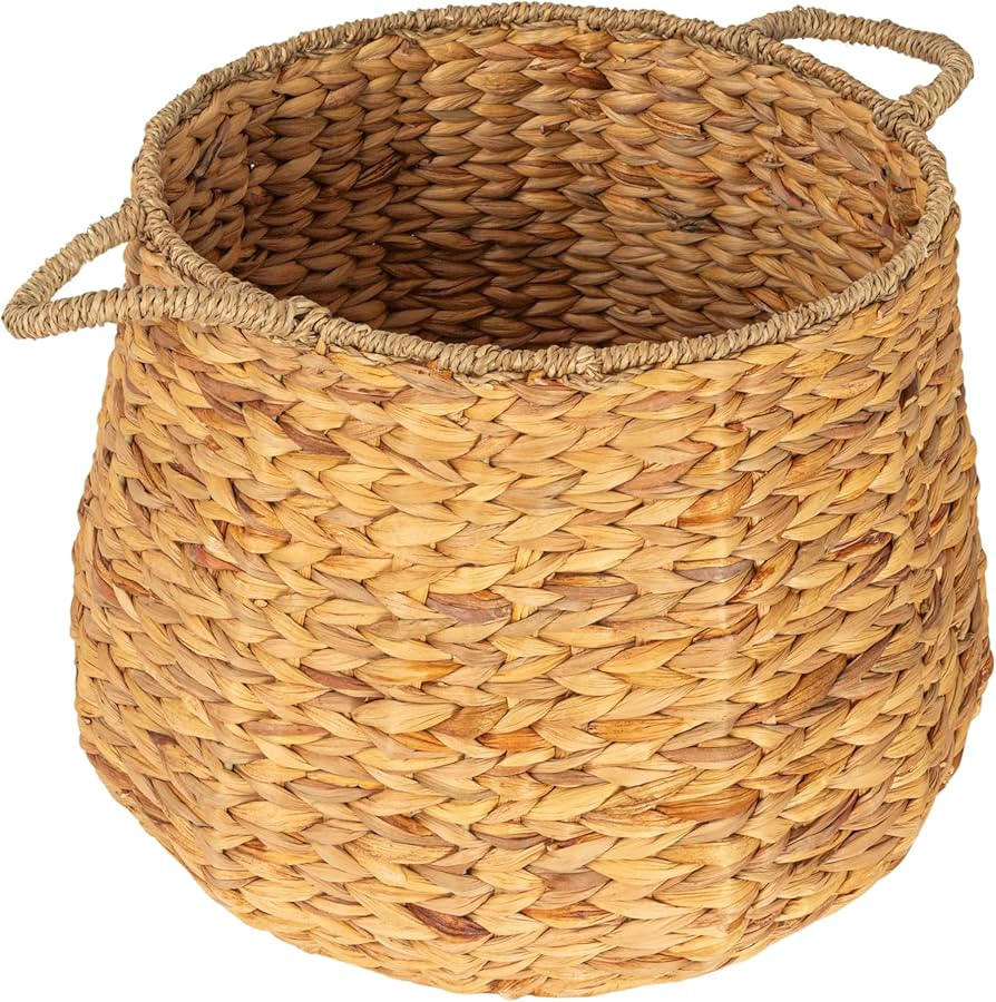 Household Essentials Round Handwoven Water Hyacinth and Seagrass Basket with Handles, Natural | Amazon (US)