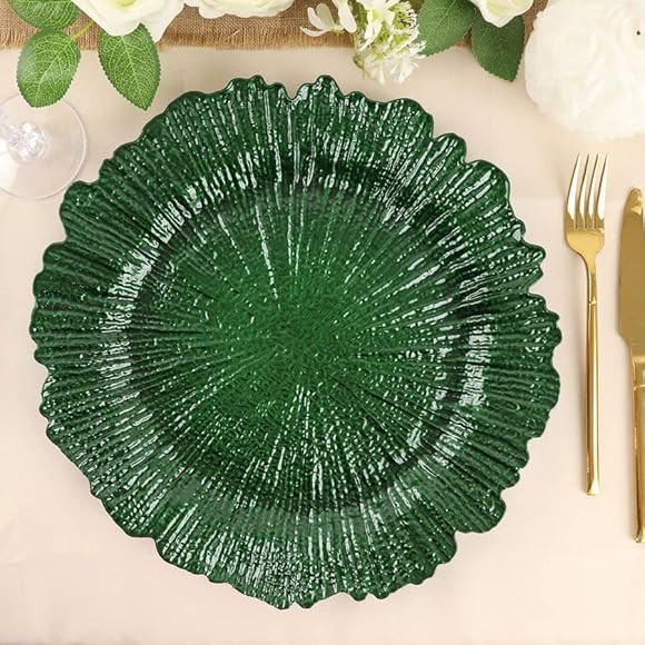 Efavormart 6 Pack 13" Round Hunter Emerald Green Plastic Reef Charger Plates Ruffled Rim Dinner Char | Amazon (US)
