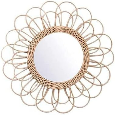 TENGKUNLUN Rattan Sunflower Circular Mirror, Boho Nordic Wicker Wall Mounted Hanging Bathroom Dre... | Amazon (US)