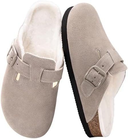 Women's Fuzzy Suede Clogs Leather Mules Fur Lined Soft Non Slip Potato Shoes with Arch Support | Amazon (US)