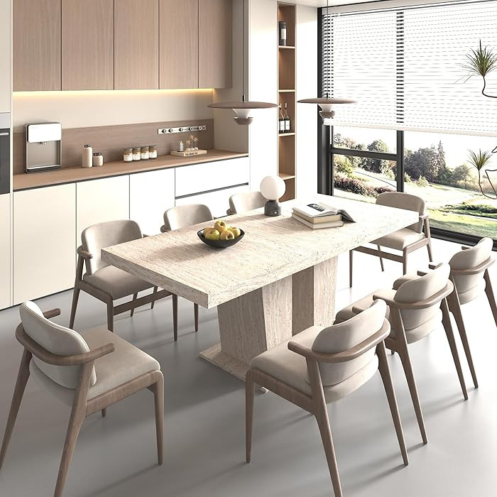 78.74" Elegant Rectangular Extendable Dining Table,Suitable for 6-10 People,with Veined Travertin... | Amazon (US)