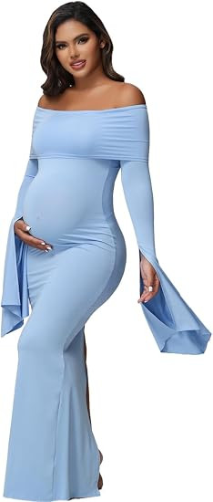 Women's Maternity Long Sleeve Off Shoulder Pregnancy Photography Dress for Baby Shower Photoshoot... | Amazon (US)