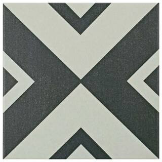 Merola Tile Twenties Vertex 7-3/4 in. x 7-3/4 in. Ceramic Floor and Wall Tile, Charcoal And White/Low Sheen | Home Depot