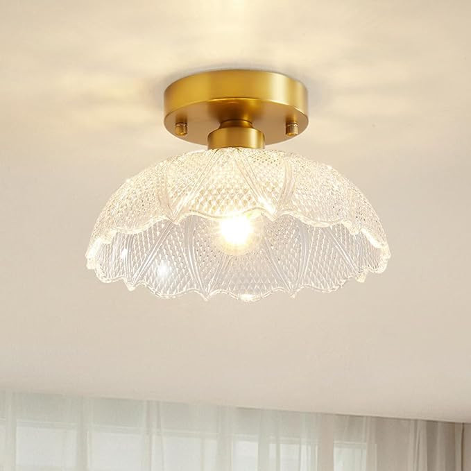 Semi Flush Mount Ceiling Light Hallway Light Fixtures Gold Light Fixture Glass Flush Mount Ceilin... | Amazon (US)
